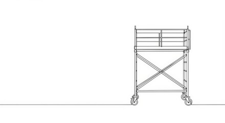 Minimalist single line art of a mobile scaffold tower against a white backdrop