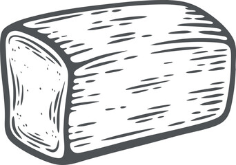 Bread loaf whole cut rye sourdough white wheat flour fresh bakery shop engraving hand drawn illustration black white isolated vintage line art sketch silhouette graphic style poster label web