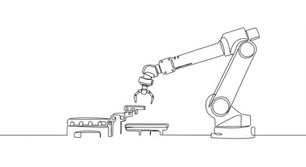 Streamlined robotic arm assembling components with continuous line art design