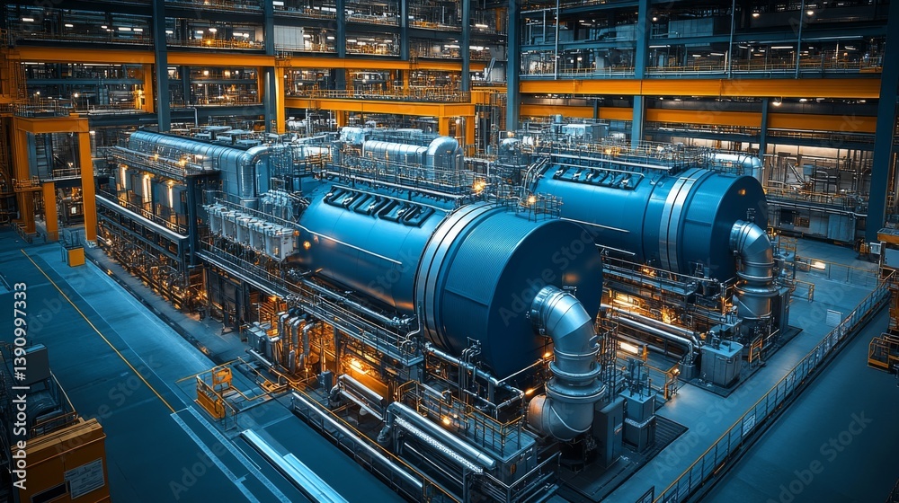 Aufkleber Large power generation facility showcases advanced turbine technology and intricate infrastructure, emphasizing energy production and efficient extraction methods.