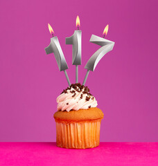 Birthday card on violet background - Candle number 117