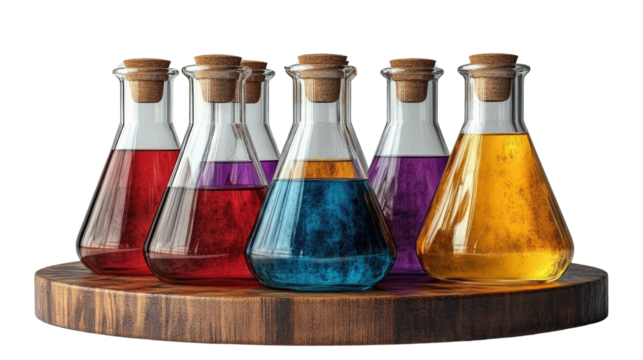 Laboratory glassware including a flask and beaker are isolated on white for chemistry and science research