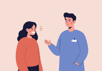 Obraz premium A friendly conversation between a woman and a healthcare professional. Warm colors, approachable, and positive. Ideal for medical, healthcare, or customer service concepts.