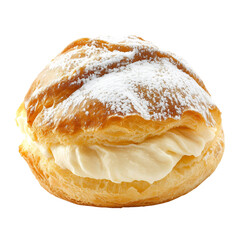 A Single Delicate Cream Puff Filled with Rich Pastry Isolated on Transparent Background