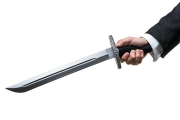 Man in Suit Holding Ornamental Sword with White Background for Stock Imagery