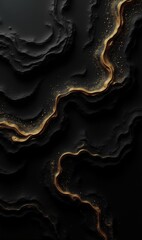 Fototapeta premium Abstract dark landscape with flowing gold accents, suitable for backgrounds, art projects, or modern design themes in various creative industries.