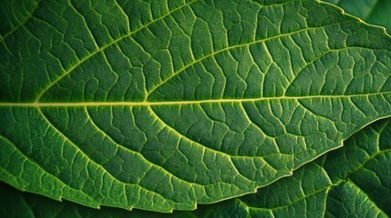 Obraz premium Close-up green leaf texture, garden backdrop, nature detail, design element