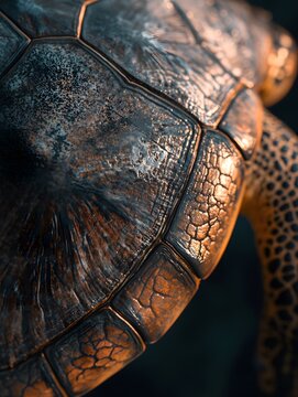 Close-Up of Sea Turtle Shell Texture: Detailed Wildlife Photography in Natural Habitat