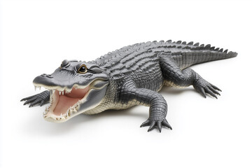 Fototapeta premium Realistic Alligator Toy Crocodile with Open Mouth Isolated on White Background for Display