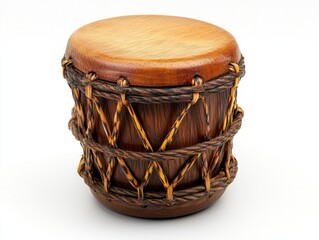 Wooden Bongo Drum Toy Isolated on White Background Musical Instrument for Percussion Rhythm in Studio Setting Decorative and Handcrafted Art