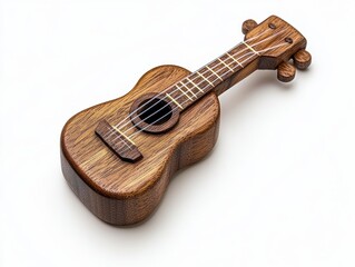 Wooden Toy Guitar Isolated on White Background Miniature Acoustic Musical Instrument for Kids and Decoration in Studio Shot