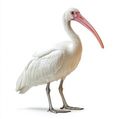 Obraz premium White Ibis Bird with Pink Beak Standing Isolated on White Background Profile View