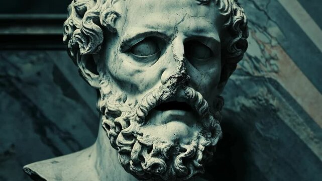 Historic marble sculpture of a bearded philosopher displayed in an ancient museum showcasing classical art and culture