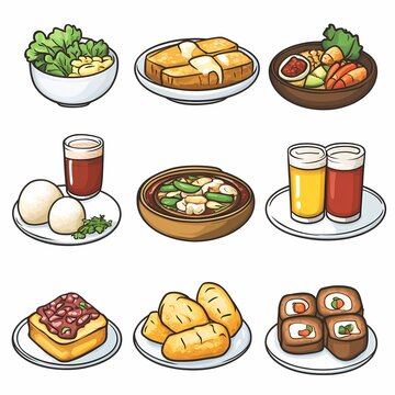 Traditional Asian Cuisine: Vibrant Illustration of Healthy Asian Food with Vegetables, Bean Curd, and Nudles