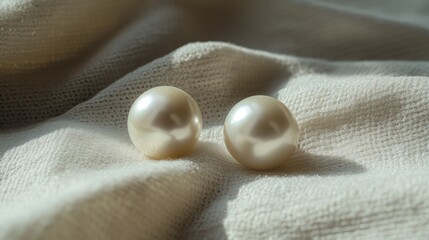 Artistic pearl earring layout using natural lighting over a pale background, minimalist elegance, no people
