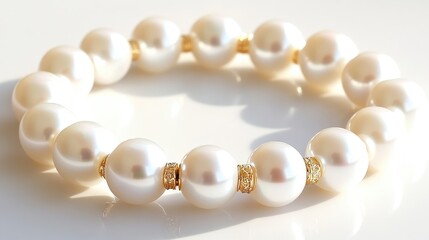 A close-up macro of pearl texture on a bracelet placed delicately on white with high detail
