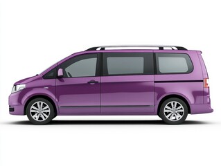 Violet Minivan with Sliding Doors Side View on White Background Family Transportation Vehicle with Shiny Metallic Chrome and Modern Design