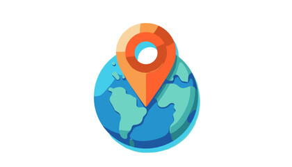 Earth globe with location pin icon in flat design  
