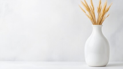 Simple vase with wheat stalks on a light background