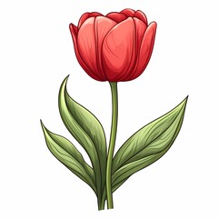 Fototapeta premium Vibrant Red Tulip Illustration: A Colorful Spring Botanical Design with Delicate Petals and Natural Elegance