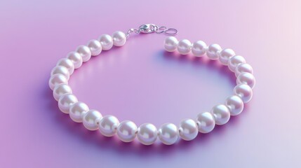 Floating pearl necklace digitally placed on a gradient mauve to purple background, modern style, no people