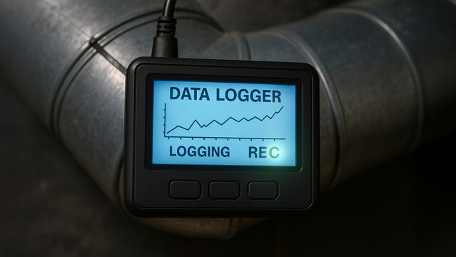 data logger displays air duct engineering metrics, showcasing importance of monitoring airflow for optimal performance