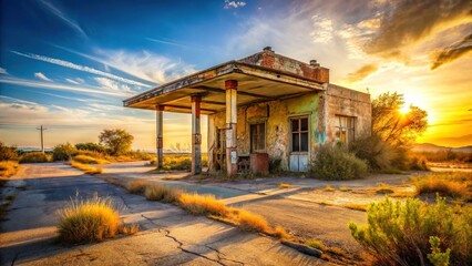 Fototapeta premium Abandoned Gas Station Roadside Decaying Nostalgia