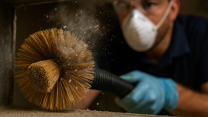 professional engaged in air duct cleaning uses specialized tools to ensure effective engineering and maintenance of air systems