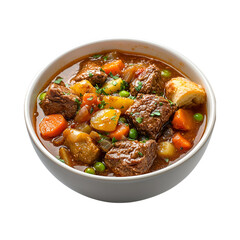 A Bowl of Beef Stew with Potatoes and Carrots Isolated on Transparent Background