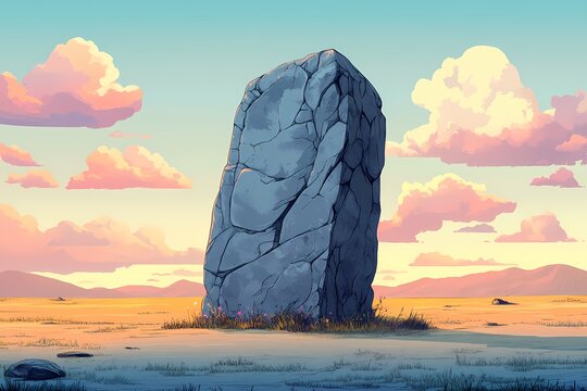 Stunning Stone Monolith at Sunset: Captivating Nature and Landscape Artistry