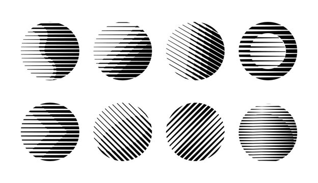 halftone lines circle shapes collection made with minimalist geometric forms and graphics elements. vector eps
