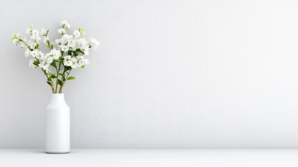 Simple white flowers in a vase on a plain white wall