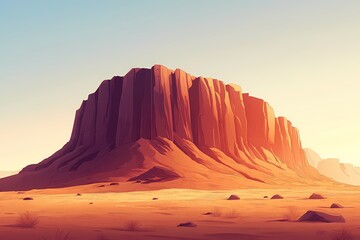 Naklejka premium Scenic Desert Landscape Illustration with Sunset Over Iconic Rock Formations