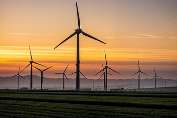 wind turbines in the sunset wind turbine silhouette at sunrise wind solar energy and nature concept aerogenerador silueta al amanecer viento energía solar y naturaleza concepto