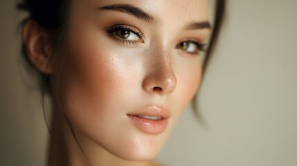 Fototapeta premium Young woman with flawless skin in serene spa moment, embodying clean beauty and natural radiance