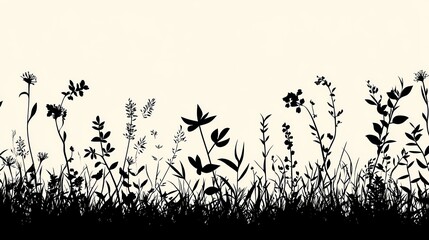 Black and White Botanical Silhouette: Abstract Floral Design with Wildflower Motif