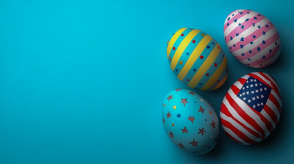 Colorful Easter eggs decorated with American flag patterns and bright designs for festive celebrations