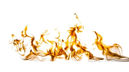 Dancing flames in orange and yellow, pure white backdrop. The raw energy of fire in motion