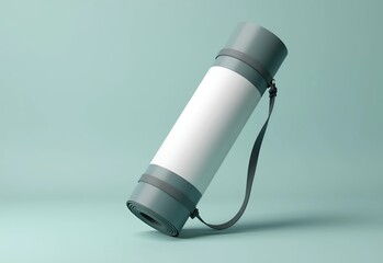 Yoga mat mockup rolled and floating mid-air, blank label for branding and customization, health, fitness