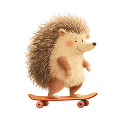 A friendly hedgehog confidently skateboarding, displaying a cheerful expression in a vibrant illustration.