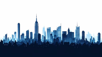 Naklejka premium Abstract City Skyline: Urban Silhouette with Modern Skyscrapers and Iconic Buildings in Blue Tones