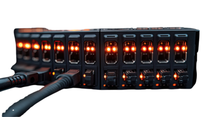 USB flash drive and cable isolated on white background with various electronic and technology-related items