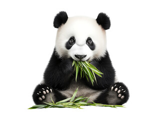 Chubby Panda eating bamboo Illustration - Cute panda with round body and big eyes. Perfect for nursery prints, character art, and kawaii style projects