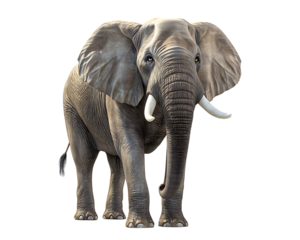 Elephant Standing on Transparent Background - A majestic elephant in full view. Perfect for wildlife, educational, and nature-themed designs