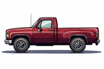 Vintage Red Pickup Truck: Detailed Side View Illustration of a Classic American Single Cab Vehicle