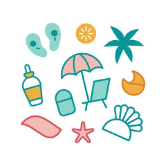 beach and vacation icons set