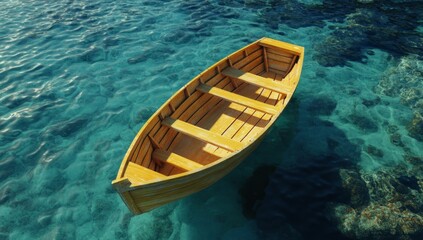 Obraz premium Wooden Rowboat in Clear Turquoise Water