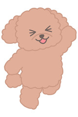 片手を上げてジャンプしているトイプードルのキャラクターの可愛いイラスト