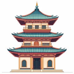 Fototapeta premium Beautiful Asian Pagoda Architecture: Iconic Spiritual Temple & Cultural Heritage Travel Destination