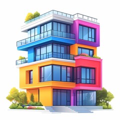 Vibrant Geometric Architecture: Modern Residential Building Design with Colorful and Eco-Friendly Elements